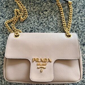 Prada Saffiano Shoulder Bag with Gold Chain